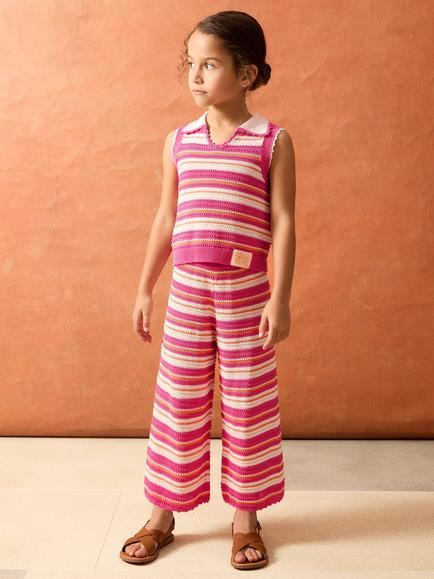 Reiss x Smiley Kids' Harley Striped Cotton Blend Knit Culottes, Pink/Multi, Pink/Multi