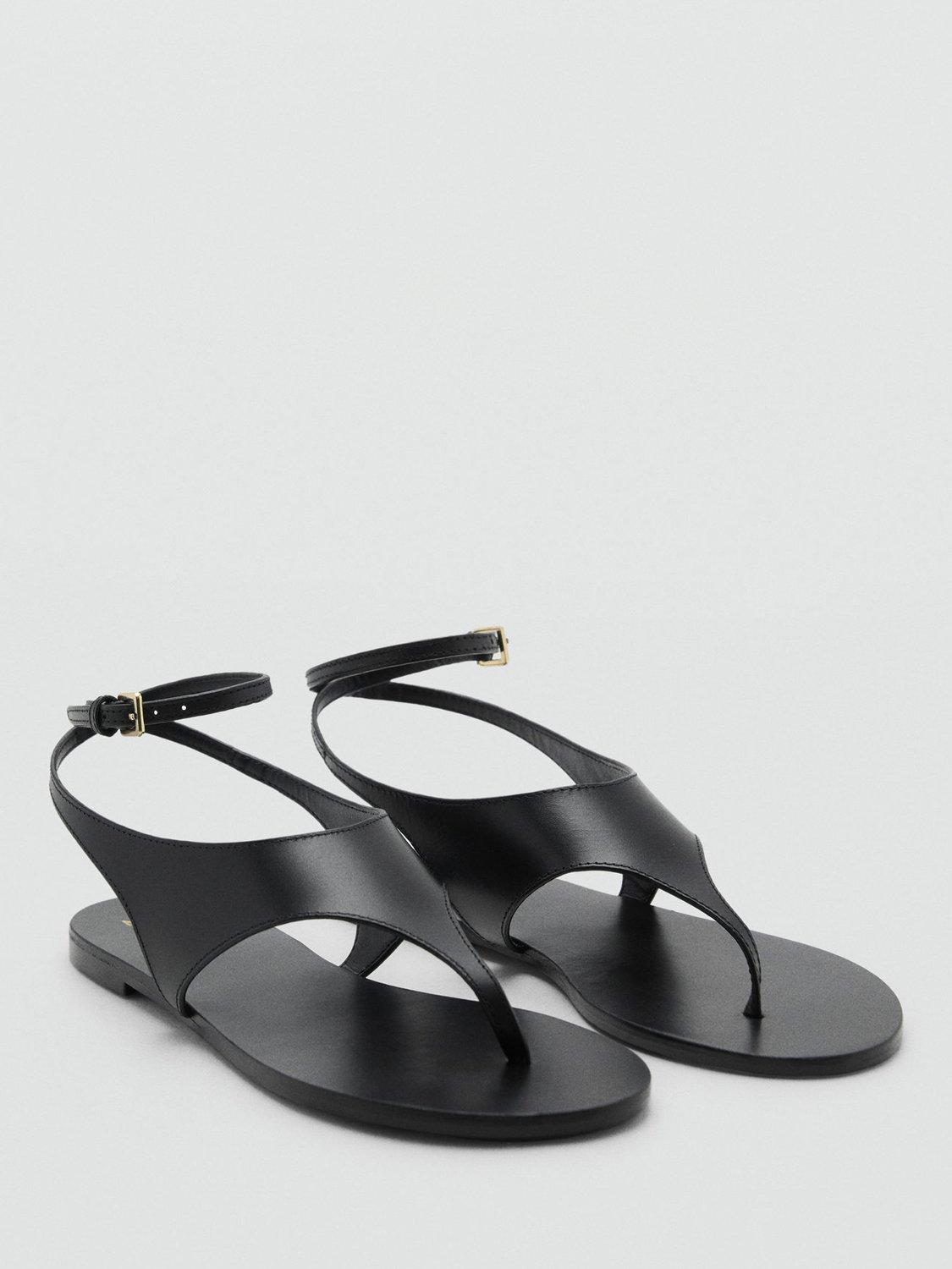 Product image 2 of 5, which shows Mango Wally Leather Sandals, Black, 3