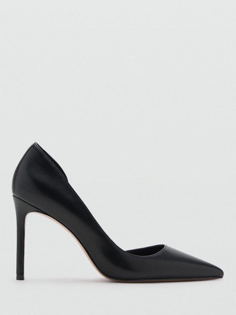 Product image 1 of 4, which shows Mango Audrey Patent Asymmetric Pointed Heeled Courts, Black, 2
