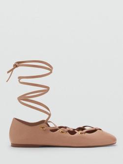 Mango Ohio Leather Wraparound Ballerina Pumps, Lt-Pastel Pink, Lt-pastel Pink