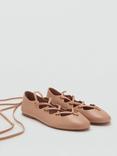Mango Ohio Leather Wraparound Ballerina Pumps, Lt-Pastel Pink