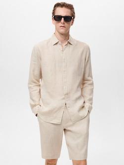 Mango Parrot Linen Regular Fit Shirt, Pastel Brown