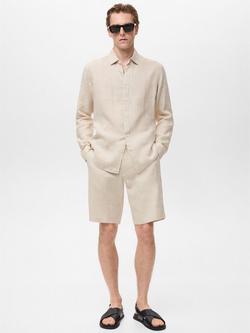 Mango Parrot Linen Regular Fit Shirt - view 2, Pastel Brown