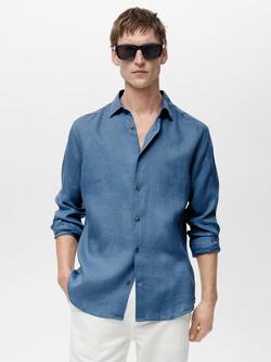 Mango Parrot Linen Regular Fit Shirt, Pastel Blue