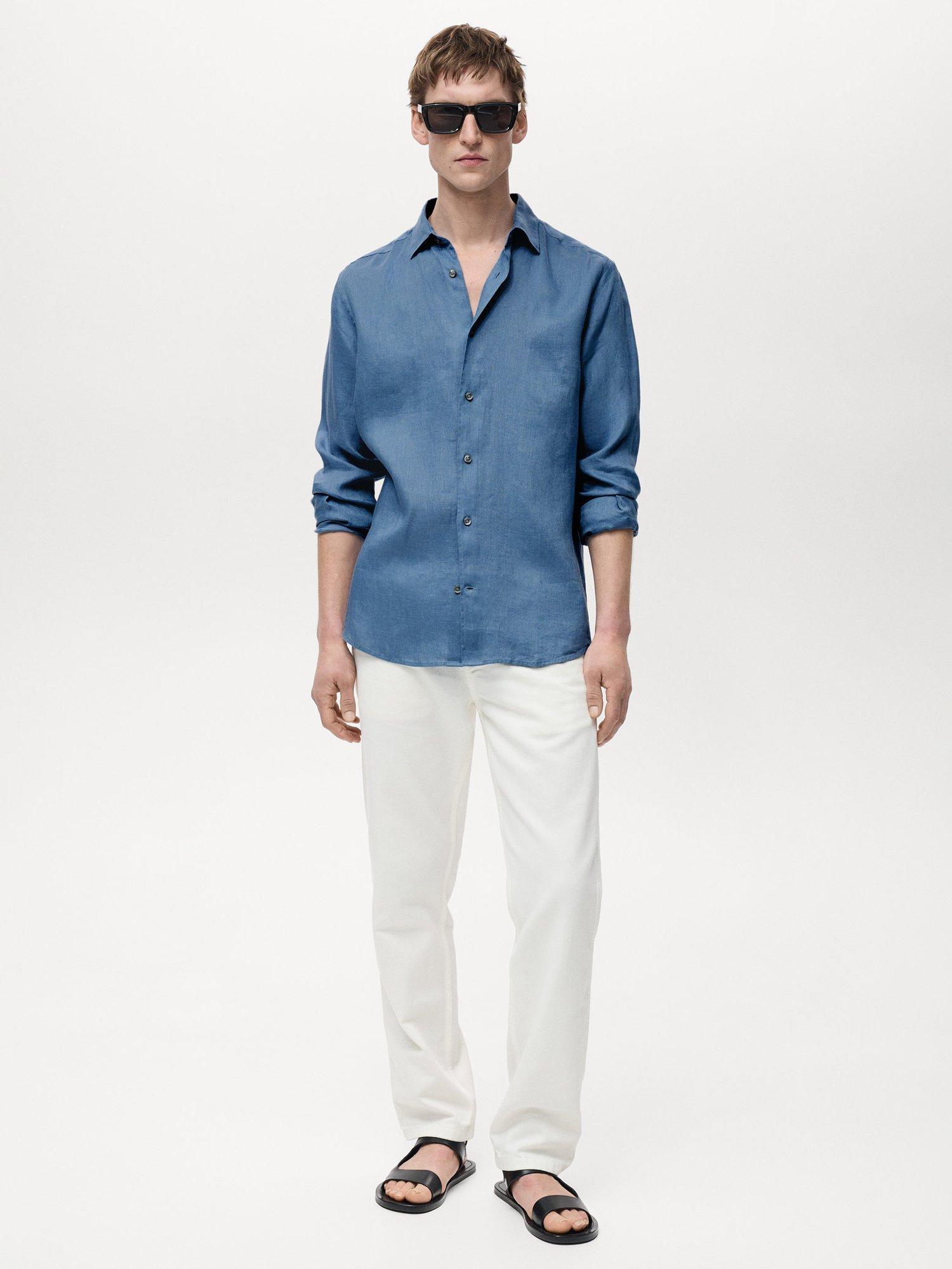 Product image 2 of 9, which shows Mango Parrot Linen Regular Fit Shirt, Pastel Blue, XXL
