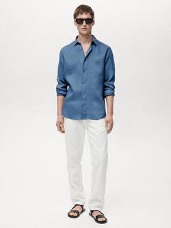 Mango Parrot Linen Regular Fit Shirt - view 2, Pastel Blue