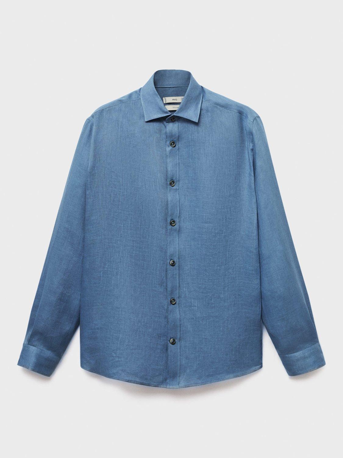 Product image 3 of 9, which shows Mango Parrot Linen Regular Fit Shirt, Pastel Blue, XXL