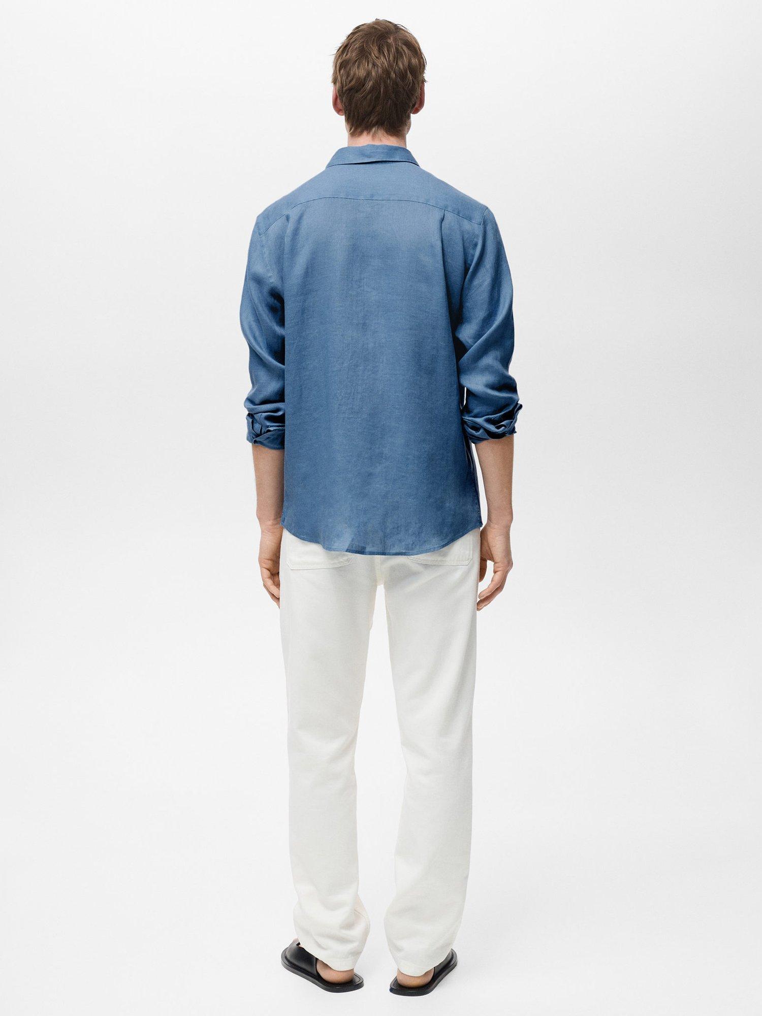 Product image 4 of 9, which shows Mango Parrot Linen Regular Fit Shirt, Pastel Blue, XXL