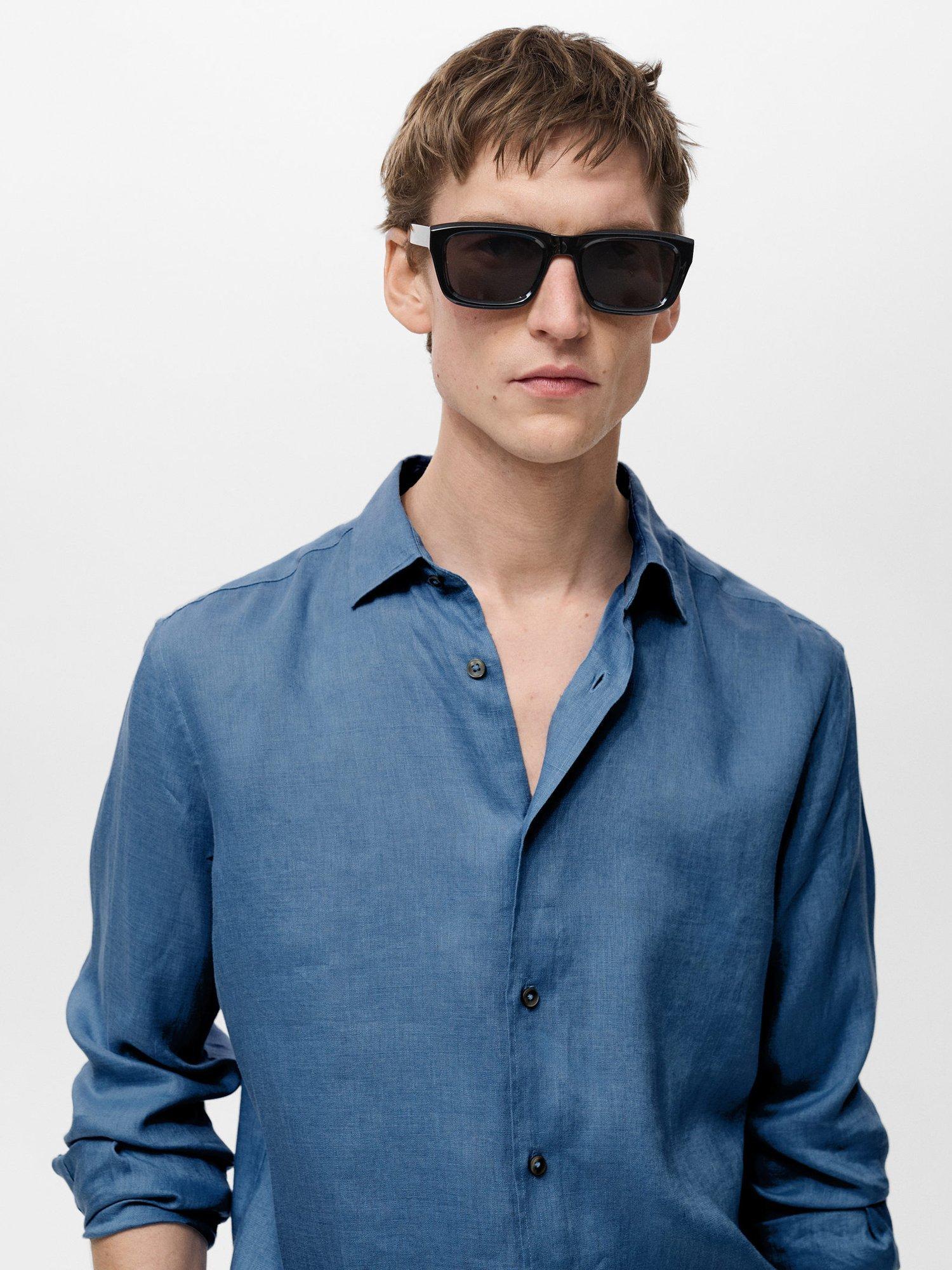 Product image 7 of 9, which shows Mango Parrot Linen Regular Fit Shirt, Pastel Blue, XXL