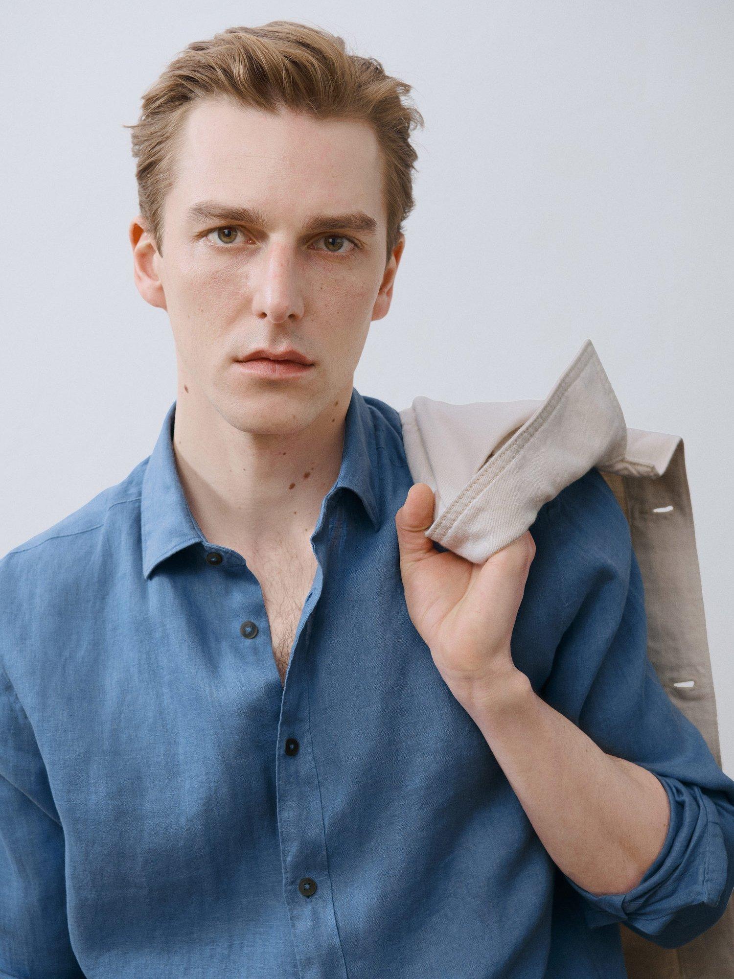 Product image 8 of 9, which shows Mango Parrot Linen Regular Fit Shirt, Pastel Blue, XXL