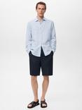 Mango Rug Linen Blend Stripe Long Sleeve Collar Shirt
