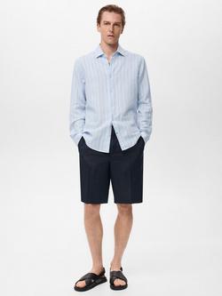 Mango Rug Linen Blend Stripe Long Sleeve Collar Shirt - view 2, Blue/Multi