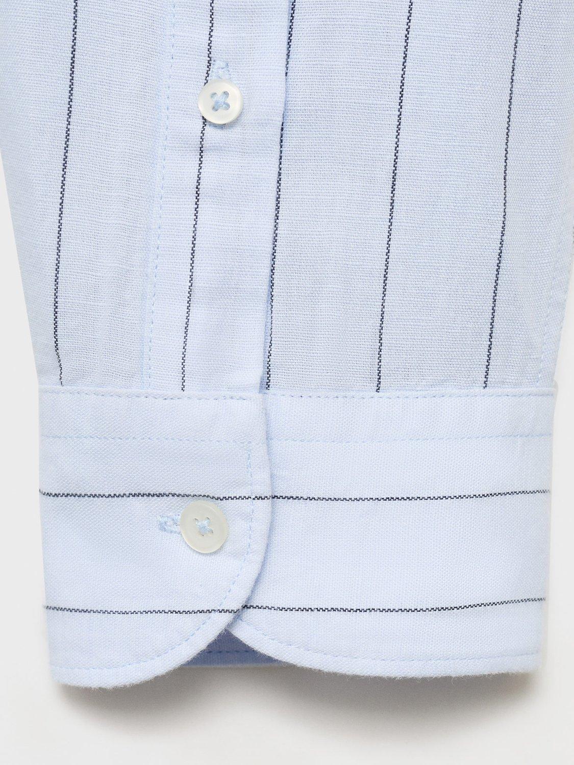 Product image 5 of 9, which shows Mango Rug Linen Blend Stripe Long Sleeve Collar Shirt, Blue/Multi, XS