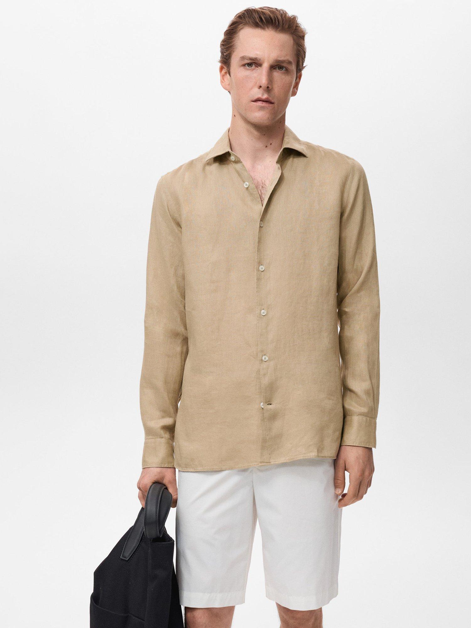 Product image 1 of 9, which shows Mango Tucan Linen Shirt, Light Beige, M