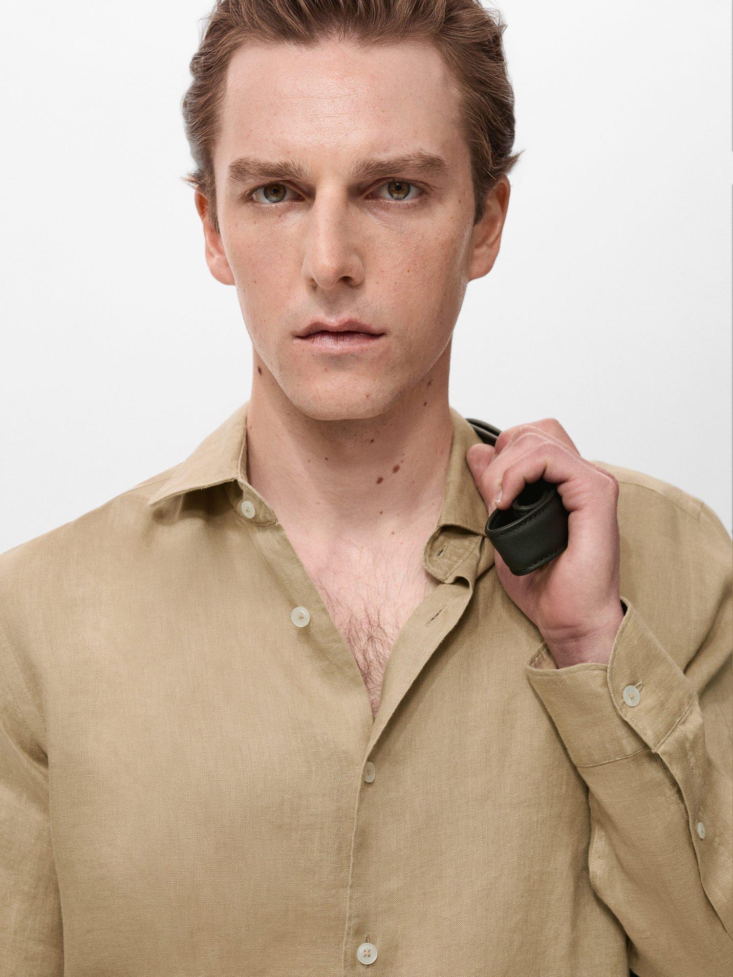 Product image 6 of 9, which shows Mango Tucan Linen Shirt, Light Beige, M