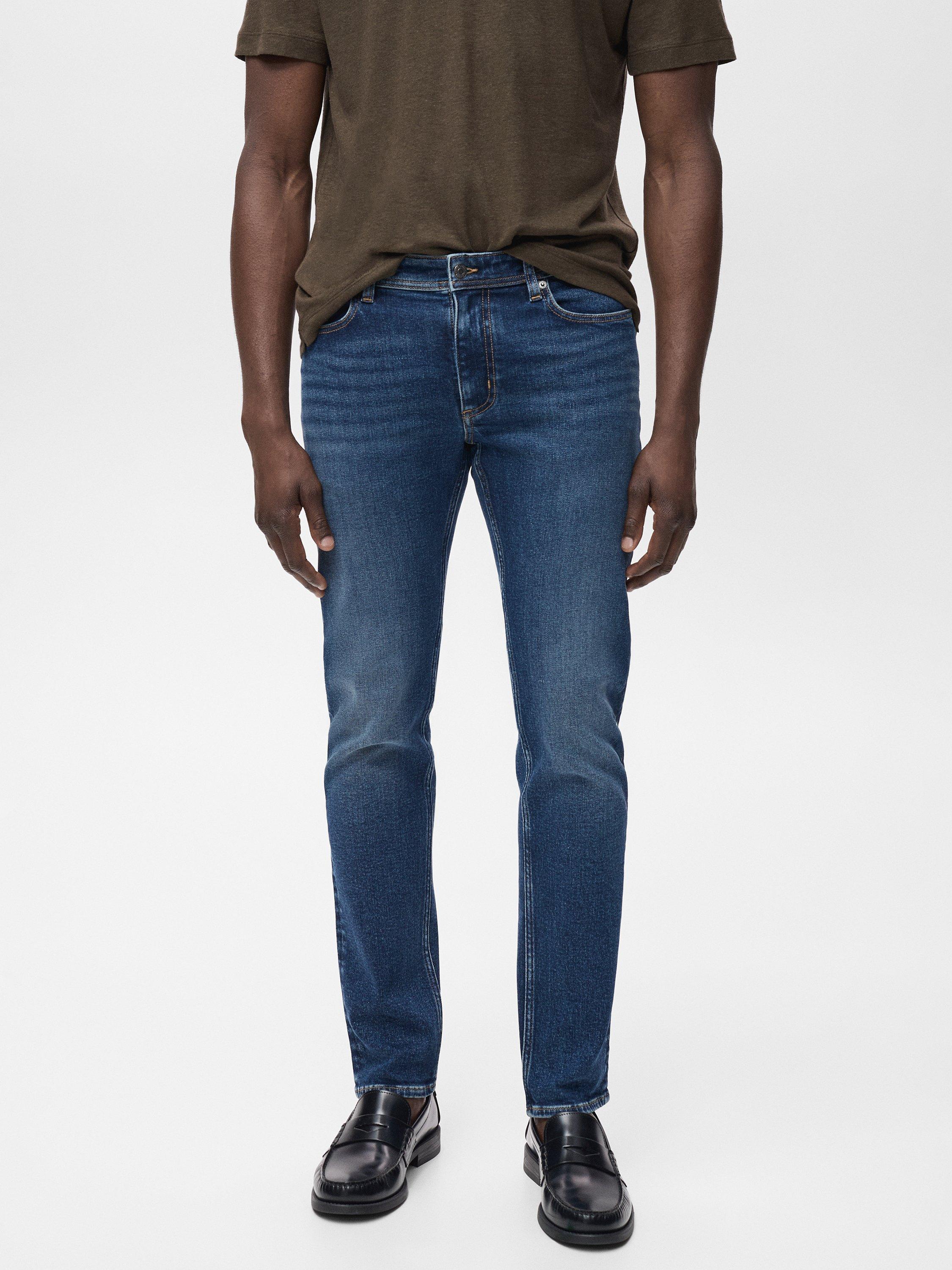 Product image 1 of 8, which shows Mango Jan Slim Fit Mid Rise Jeans, Blue, 29