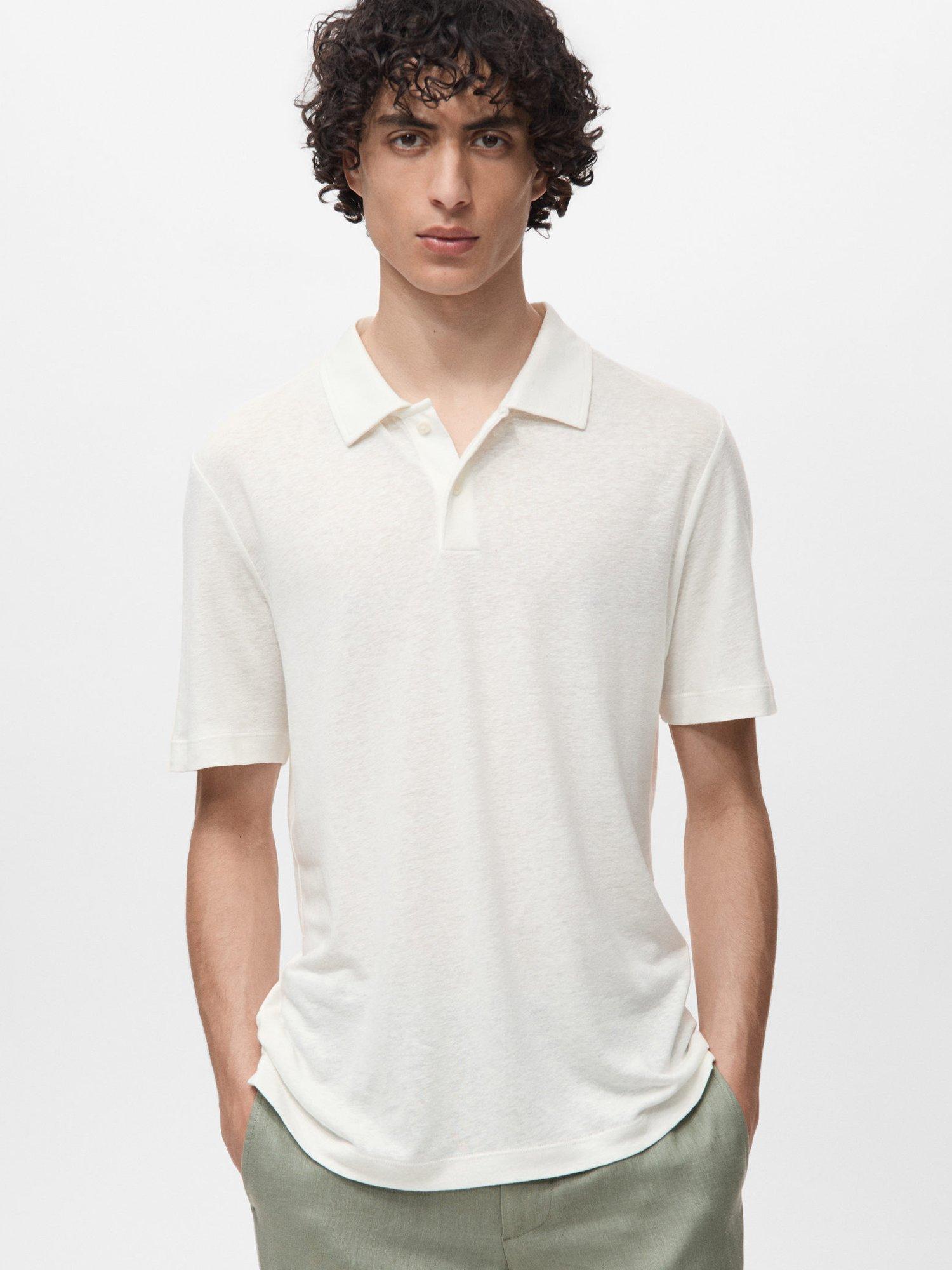 Product image 1 of 8, which shows Mango Amberes Linen Blend Polo Shirt, White, L