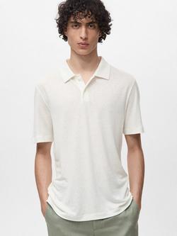 Mango Amberes Linen Blend Polo Shirt, White