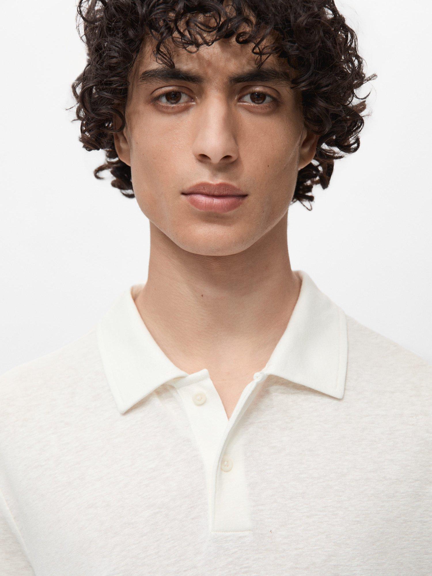 Product image 6 of 8, which shows Mango Amberes Linen Blend Polo Shirt, White, L