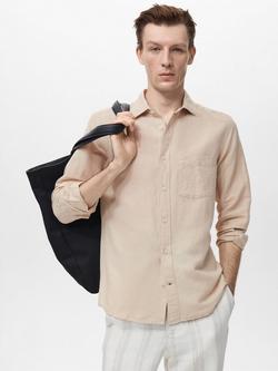 Mango Avispa Linen Cotton Blend Shirt, Pastel Brown