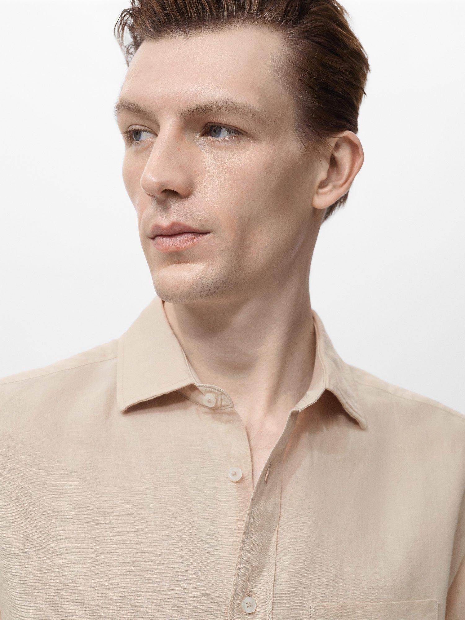 Product image 6 of 8, which shows Mango Avispa Linen Cotton Blend Shirt, Pastel Brown, L