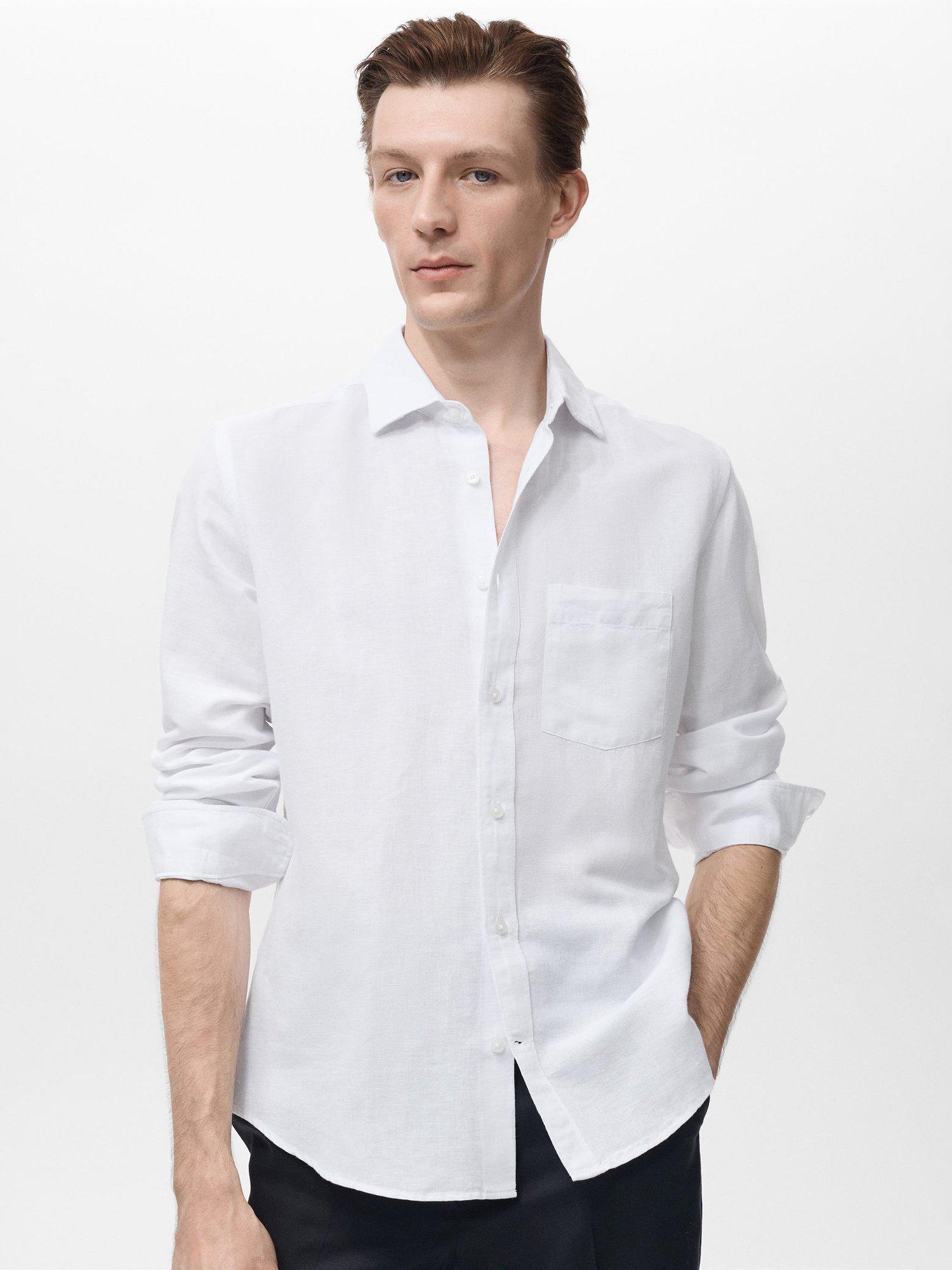 Product image 1 of 8, which shows Mango Avispa Linen Cotton Blend Shirt, White, XXL