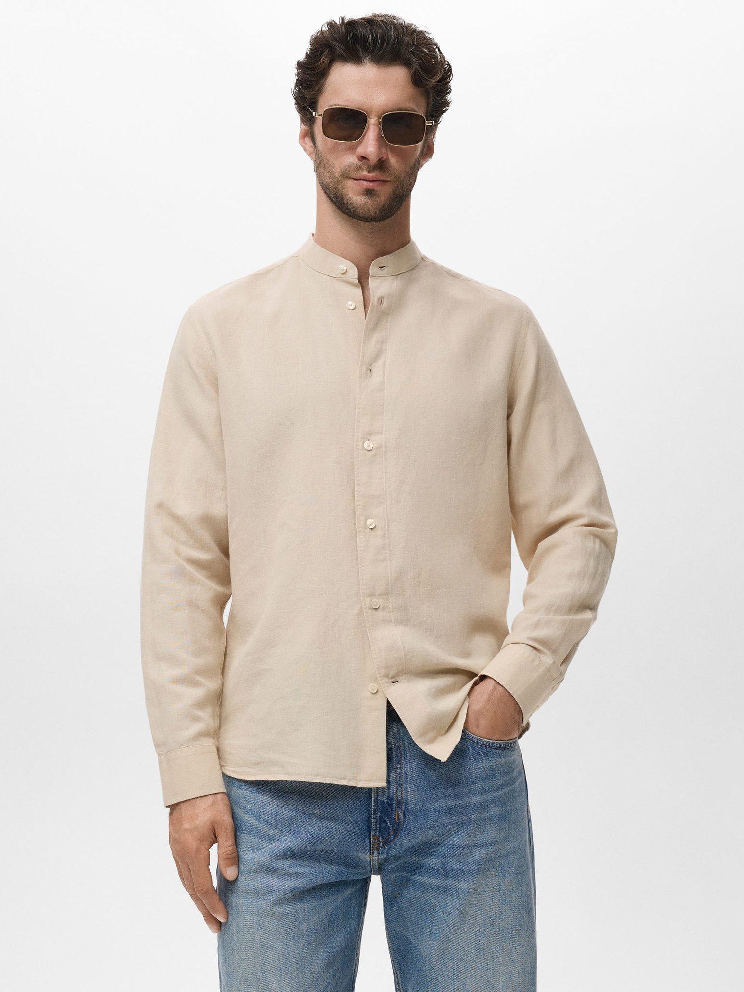 Product image 1 of 9, which shows Mango Chennai Linen Cotton Blend Shirt, Pastel Brown, S