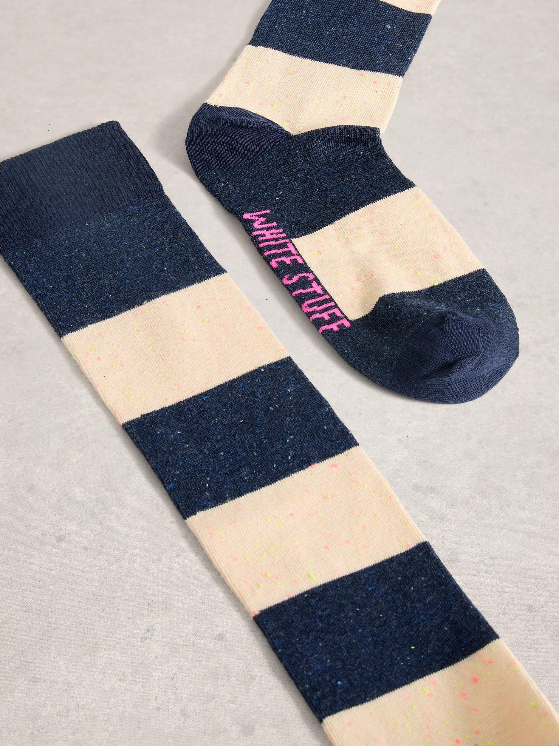 Product image 2 of 2, which shows White Stuff Stripe Knee High Socks, Navy/Multi, 3-5.5