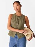 Whistles Petite Lottie Pinstripe Waistcoat, Khaki/Multi
