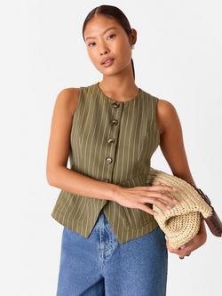 Whistles Petite Lottie Pinstripe Waistcoat, Khaki/Multi, Khaki/Multi