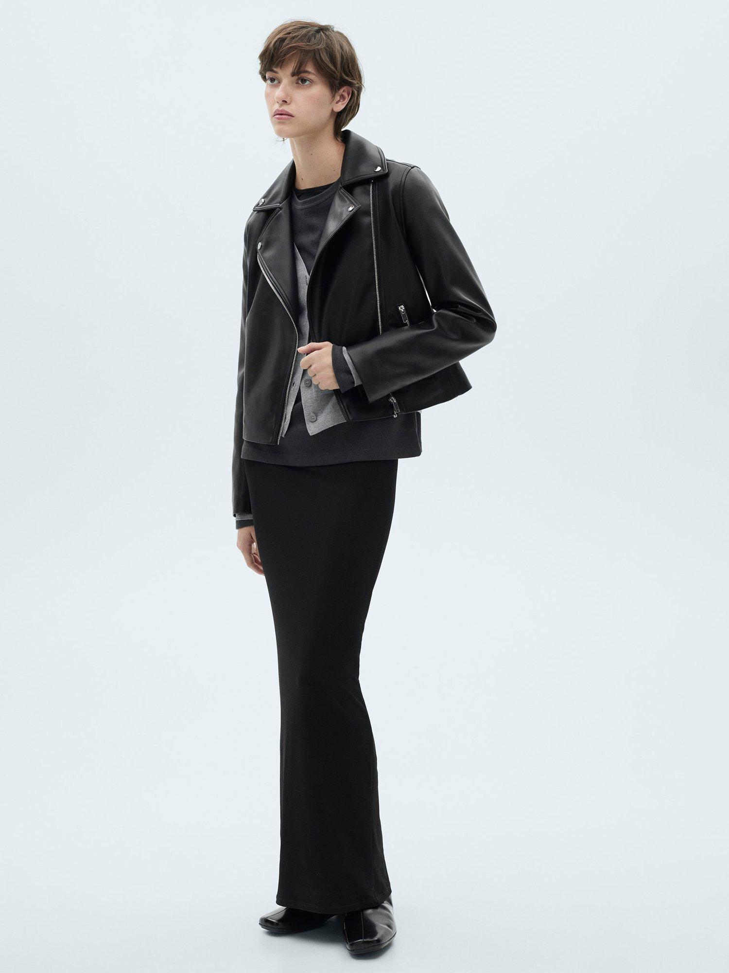 Product image 1 of 8, which shows Mango Liz Faux Leather Biker Jacket, Black, M