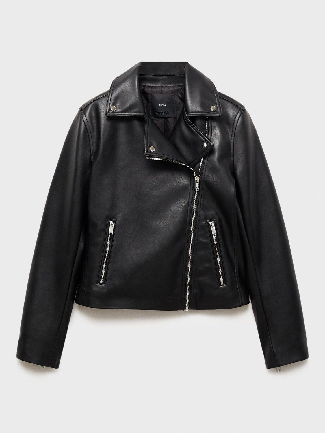Product image 3 of 8, which shows Mango Liz Faux Leather Biker Jacket, Black, M