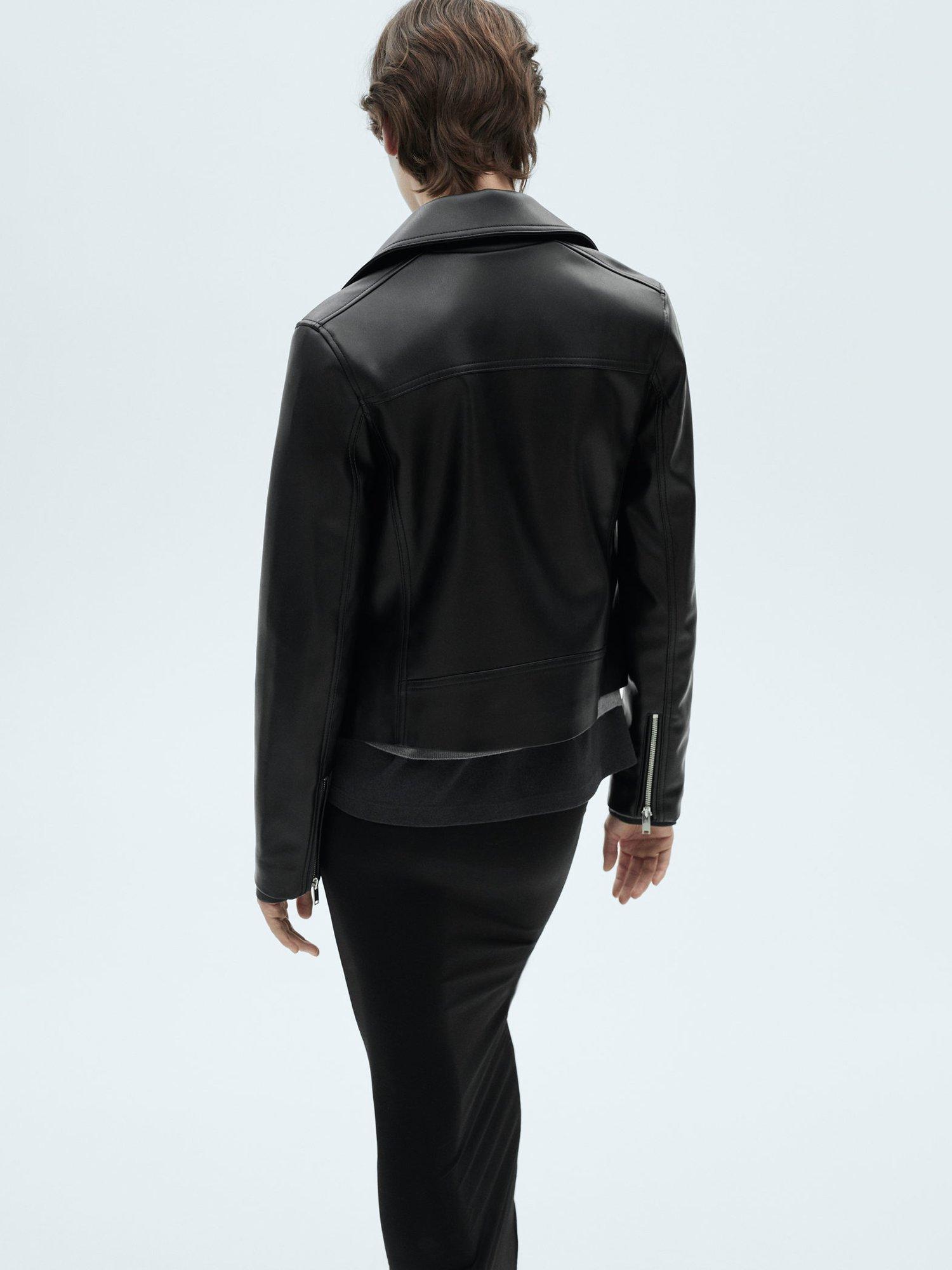 Product image 4 of 8, which shows Mango Liz Faux Leather Biker Jacket, Black, M