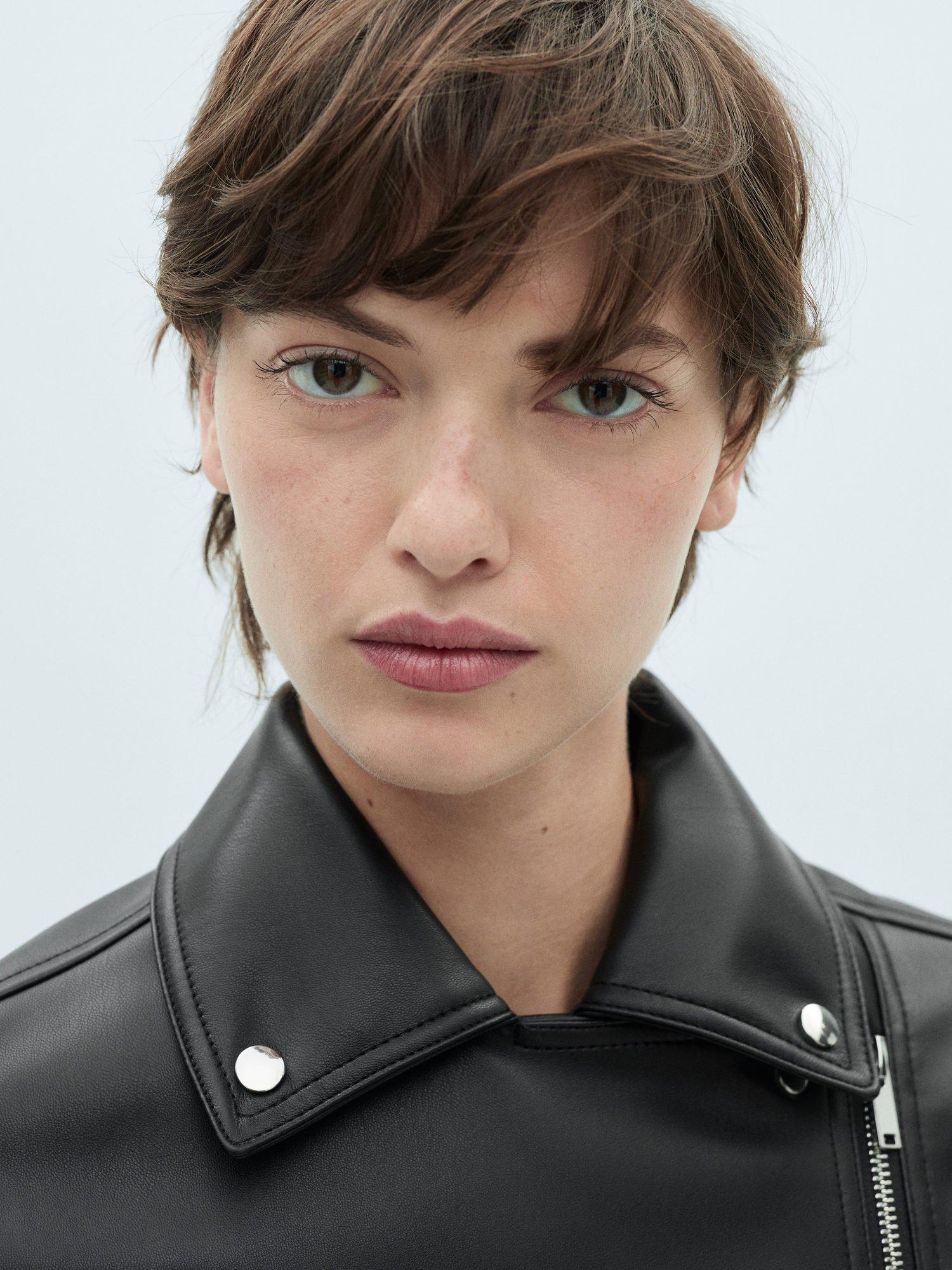 Product image 6 of 8, which shows Mango Liz Faux Leather Biker Jacket, Black, M