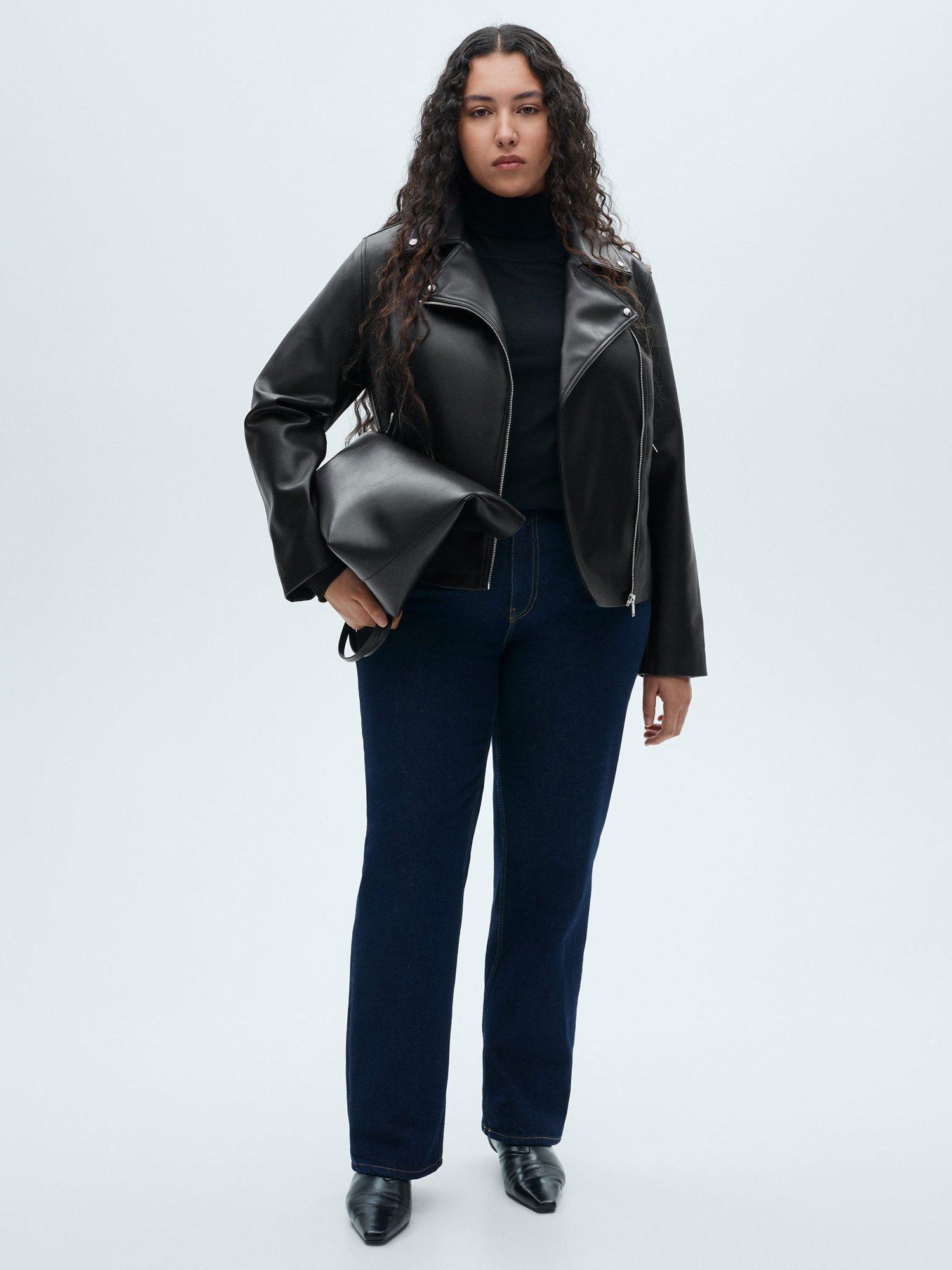 Product image 7 of 8, which shows Mango Liz Faux Leather Biker Jacket, Black, M
