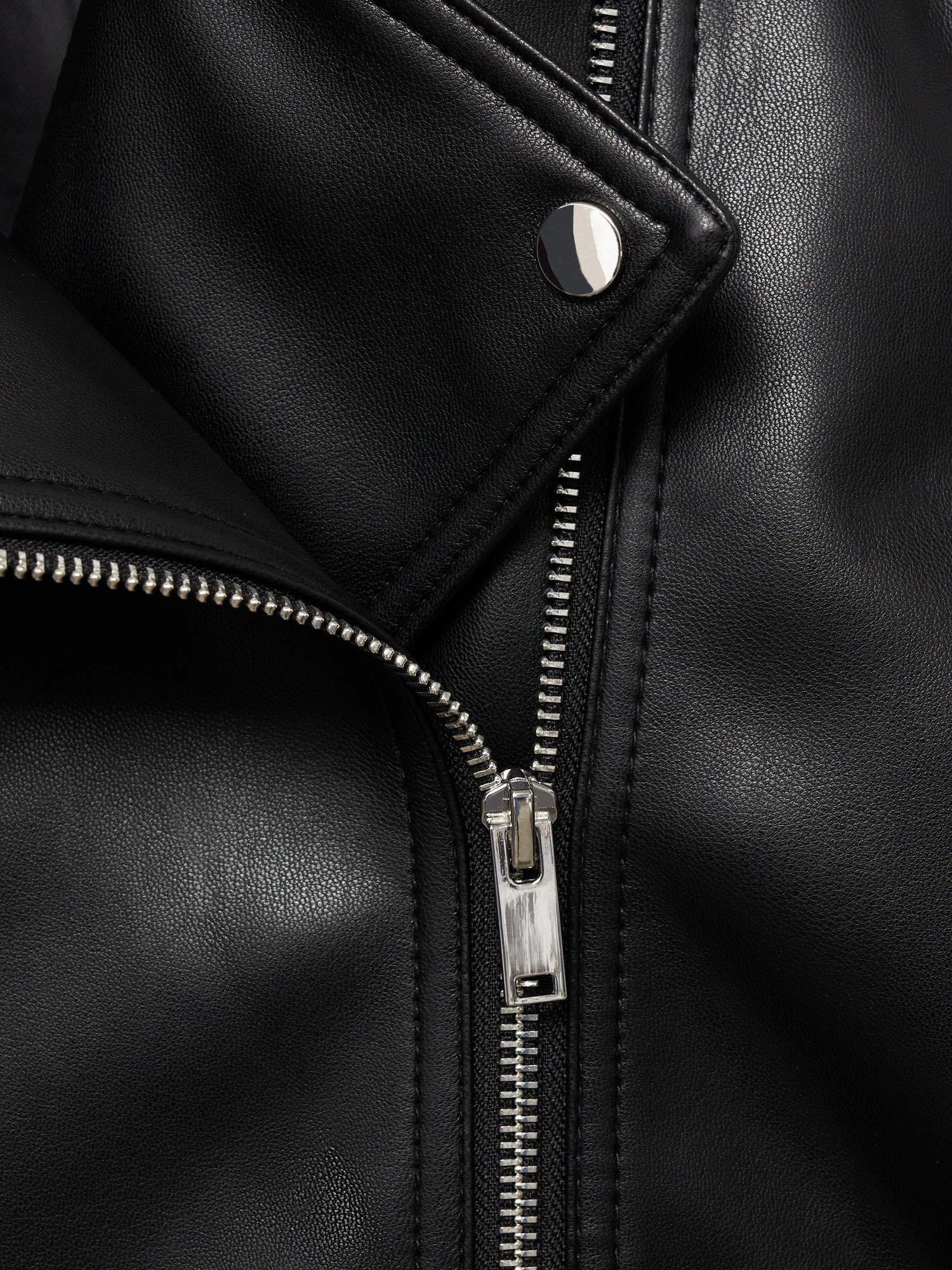 Product image 8 of 8, which shows Mango Liz Faux Leather Biker Jacket, Black, M
