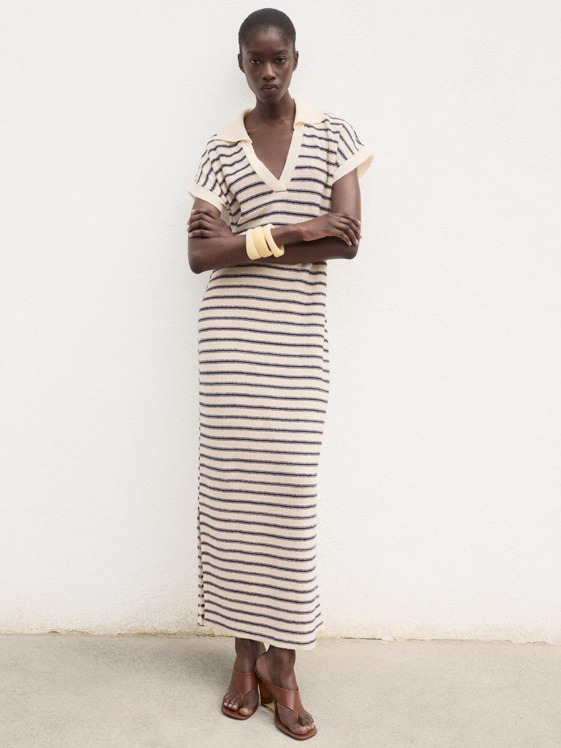 Product image 1 of 7, which shows Mango Tunis Stripe Knit Dress, Navy, 4