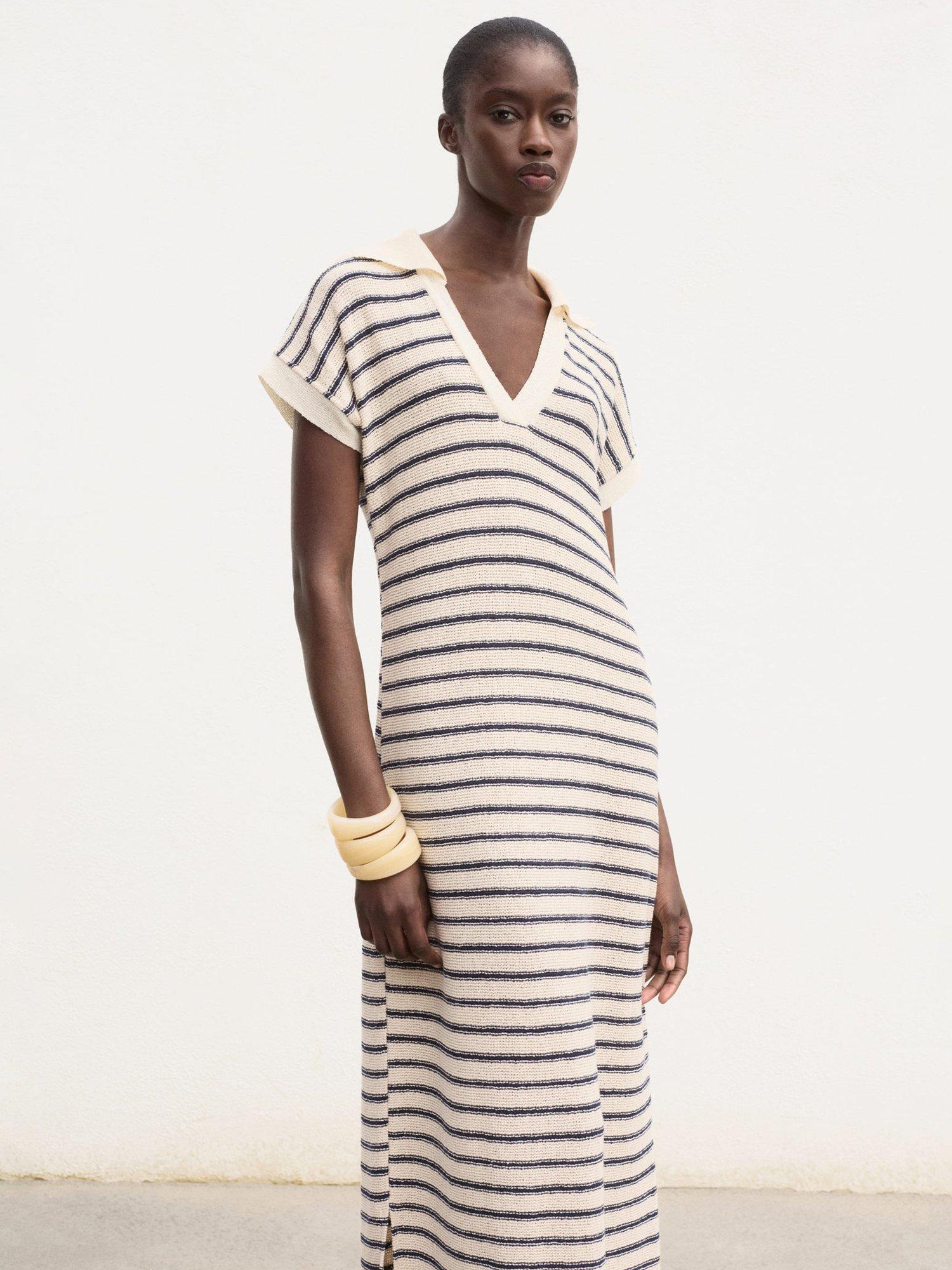 Product image 2 of 7, which shows Mango Tunis Stripe Knit Dress, Navy, 4