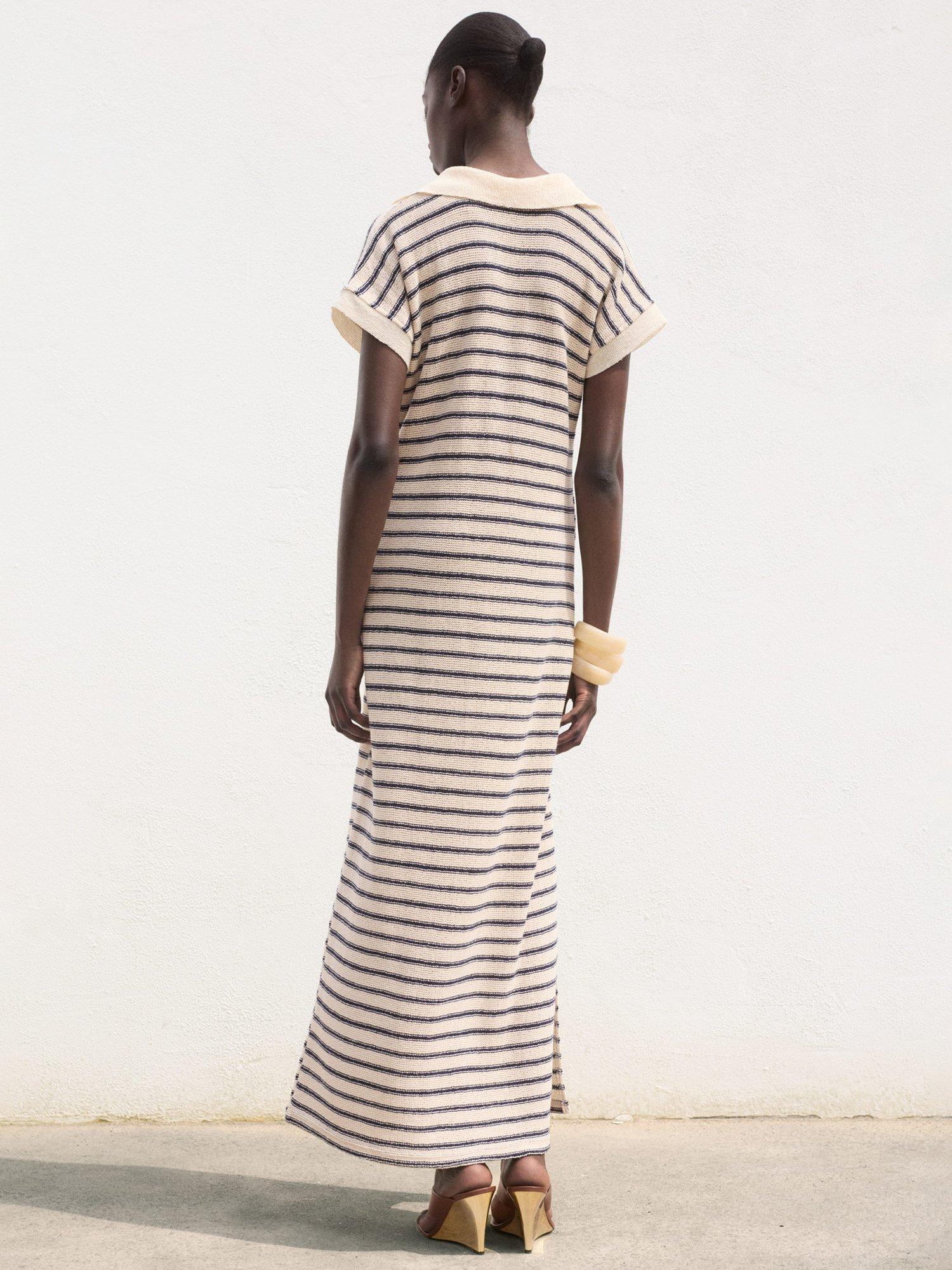 Product image 4 of 7, which shows Mango Tunis Stripe Knit Dress, Navy, 4