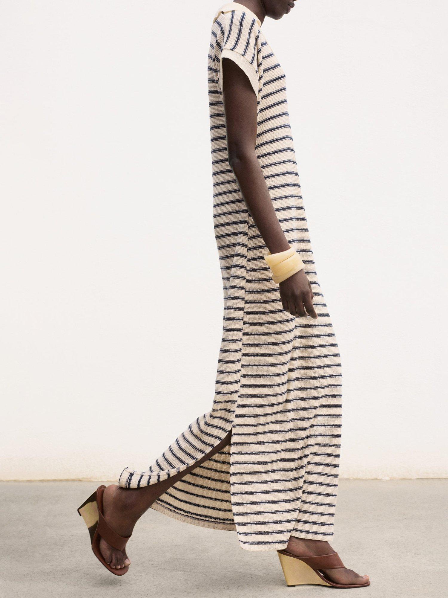 Product image 6 of 7, which shows Mango Tunis Stripe Knit Dress, Navy, 4