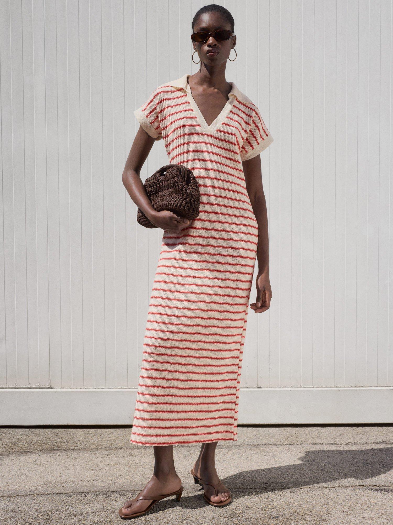 Product image 1 of 7, which shows Mango Tunis Stripe Knit Dress, Red, 4