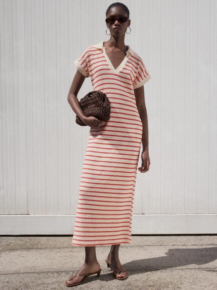 Mango Tunis Stripe Knit Dress, Red