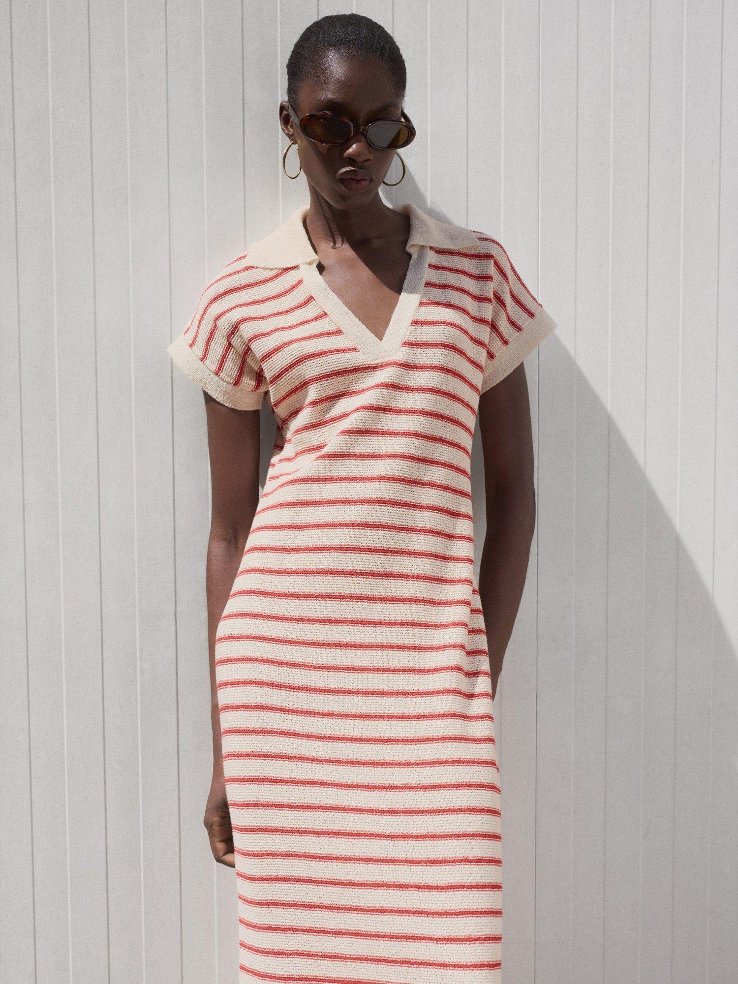 Product image 2 of 7, which shows Mango Tunis Stripe Knit Dress, Red, 4