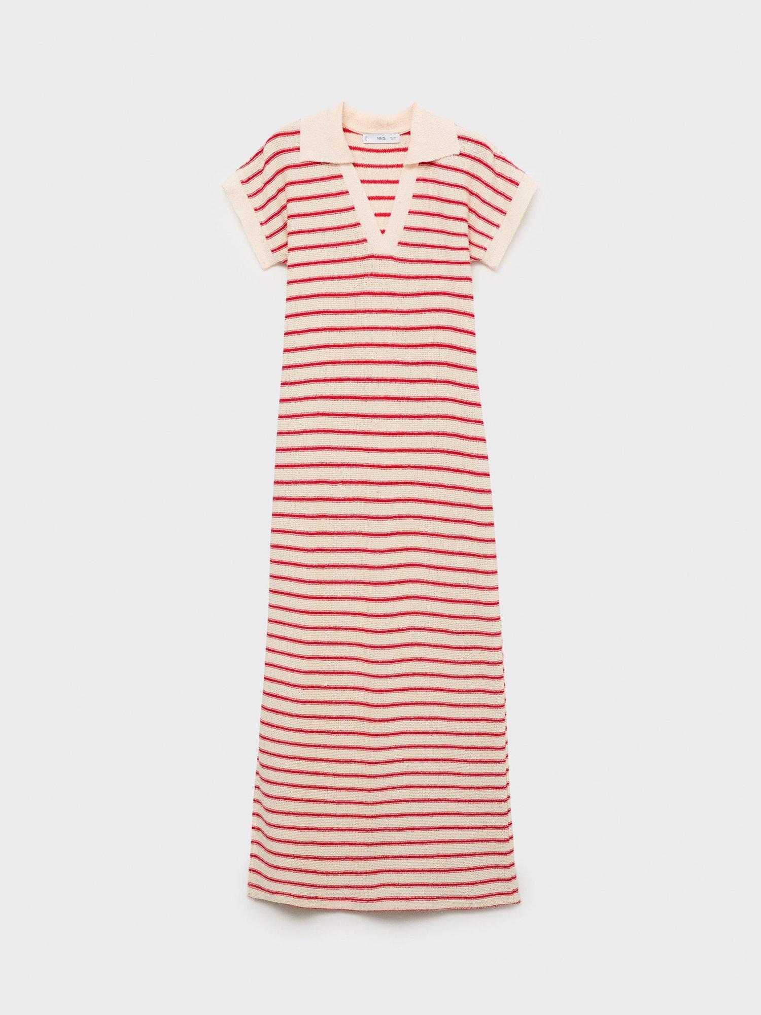 Product image 3 of 7, which shows Mango Tunis Stripe Knit Dress, Red, 4