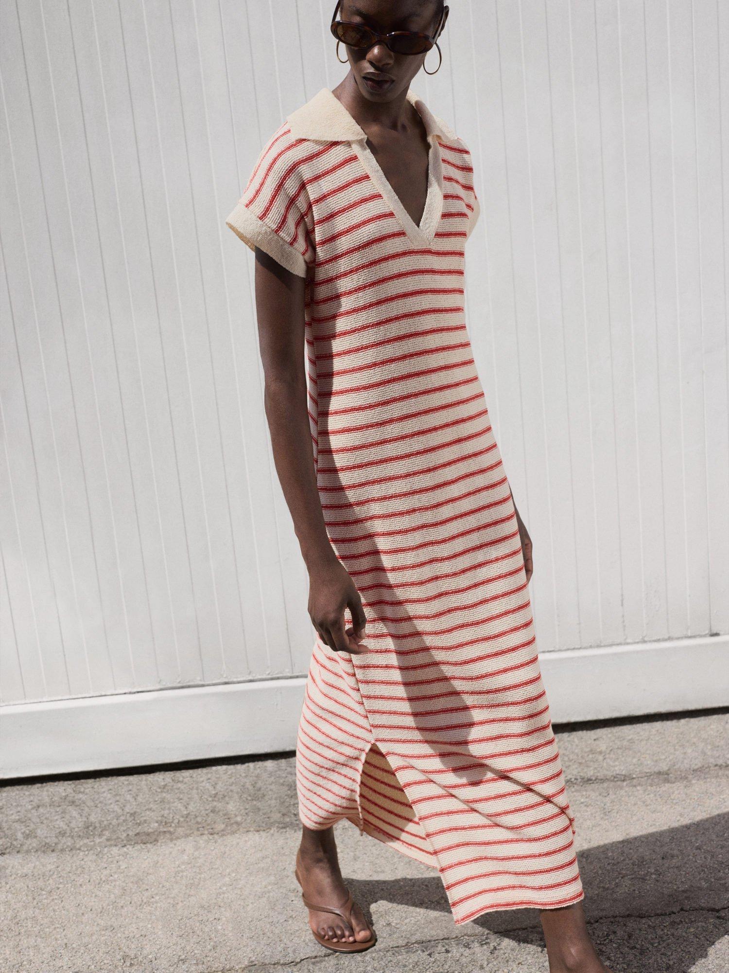 Product image 6 of 7, which shows Mango Tunis Stripe Knit Dress, Red, 4