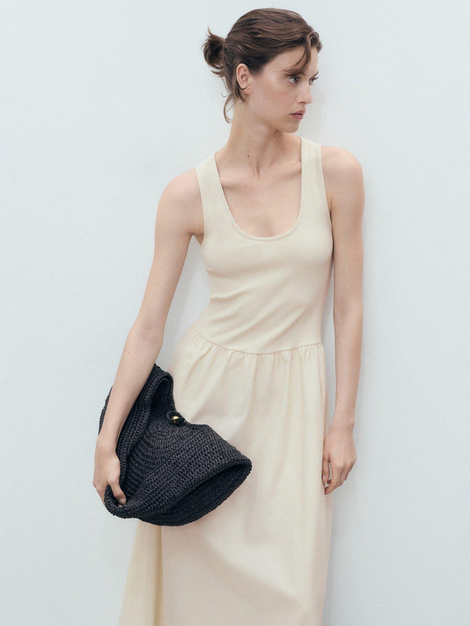 Product image 2 of 7, which shows Mango Valvi Jersey Maxi Dress, Light Beige, 10
