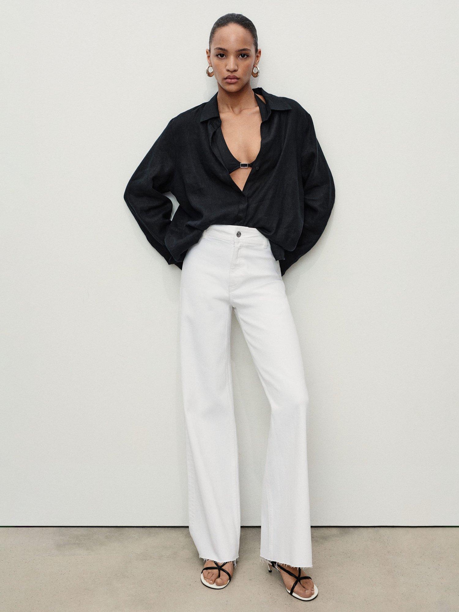 Product image 2 of 8, which shows Mango Catherin High Rise Culotte Jeans, White, 12