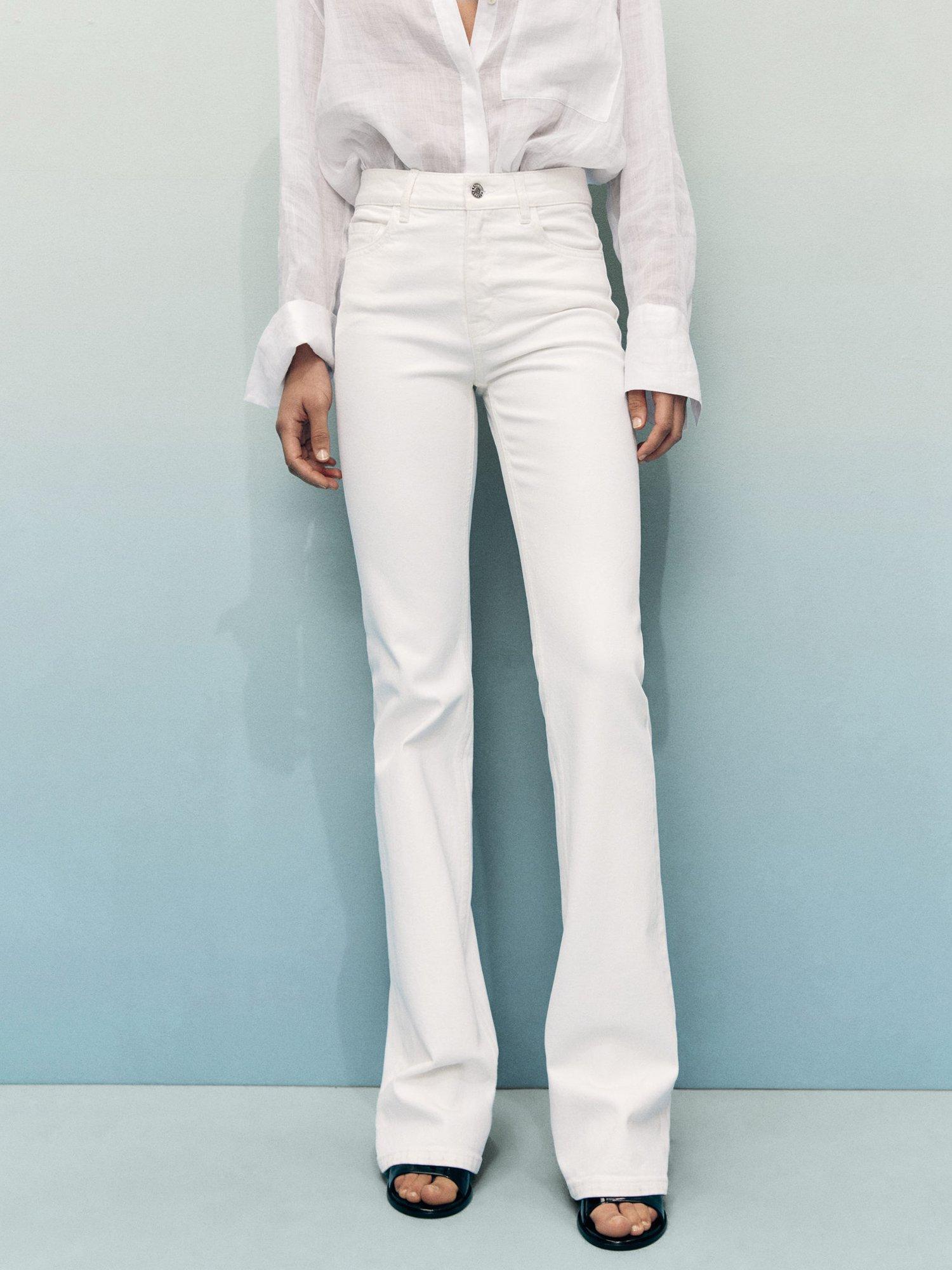 Product image 1 of 9, which shows Mango Fiona Mid Rise Flared Jeans, White, 10