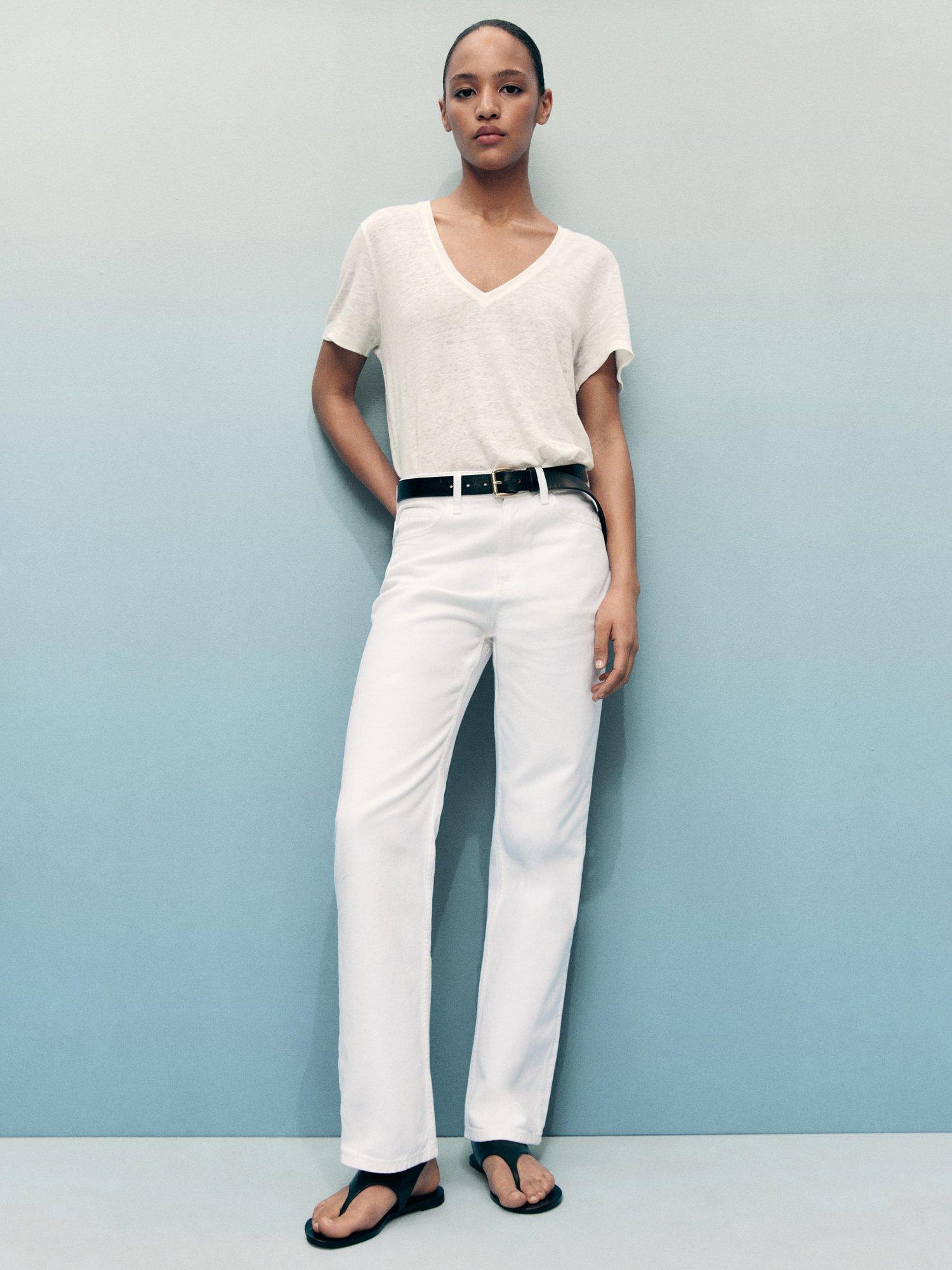 Product image 2 of 8, which shows Mango Matilda Mid Rise Straight Jeans, White, 4