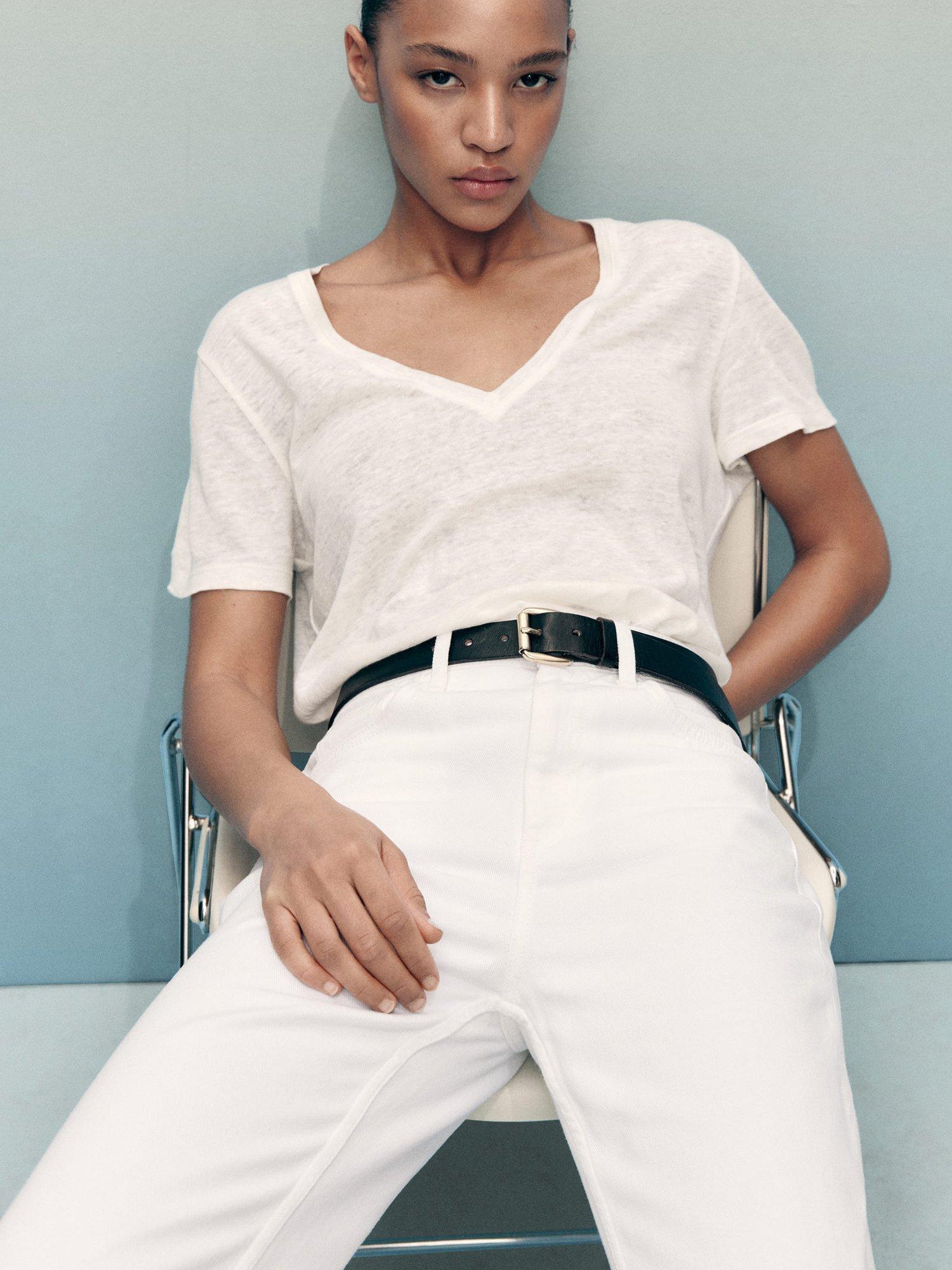 Product image 6 of 8, which shows Mango Matilda Mid Rise Straight Jeans, White, 4